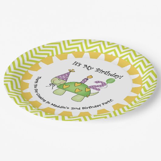 かわいいカメの第2ハッピーバースデーの紙皿 ペーパープレート (アングル)