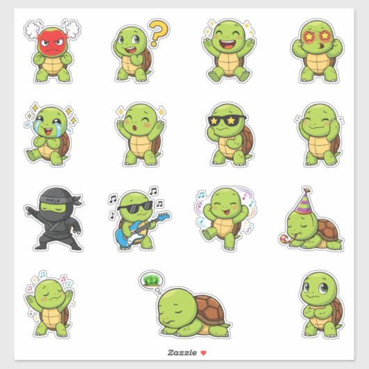 かわいいカメの絵文字ステッカーパック シール (シート)