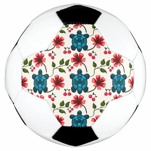 かわいいカメの花柄 サッカーボール (正面)