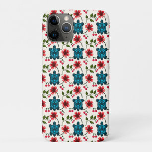 かわいいカメの花柄 iPhone 11 PROケース