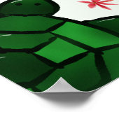 かわいいカメの花模様 | 赤い花とハート ポスター (角)