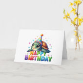 かわいいカメの誕生日カード カード (黄色い花)