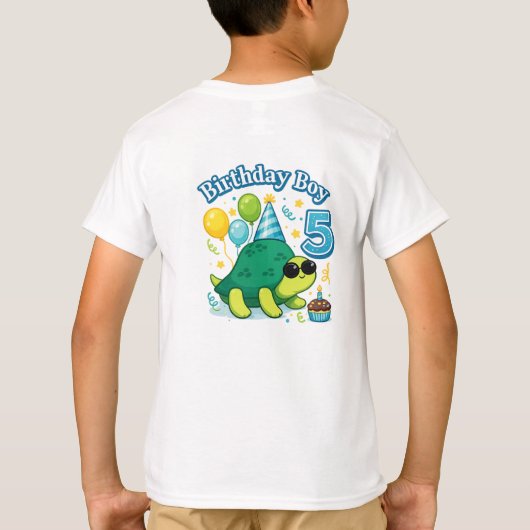 かわいいカメの誕生日ボーイ 5 – 面白いカメの5歳の誕生日 Tシャツ (裏面)