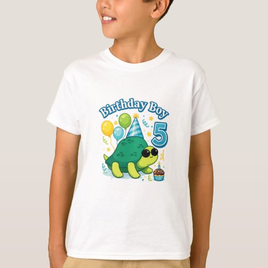 かわいいカメの誕生日ボーイ 5 – 面白いカメの5歳の誕生日 Tシャツ (正面)