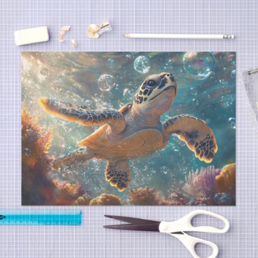 かわいいカメの赤ちゃんと泡のデコパージュ 薄葉紙 (クラフト)