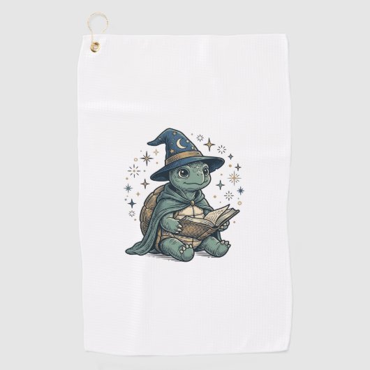 かわいいカメの魔法使いが魔法の本を読むベクター デザイン ゴルフタオル (正面)