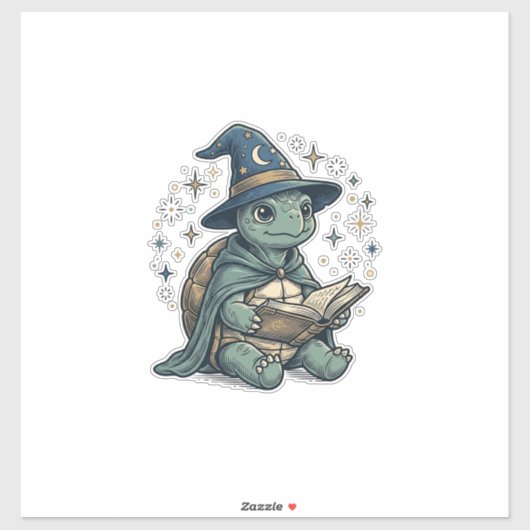 かわいいカメの魔法使いが魔法の本を読むベクター デザイン シール (シート)