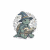 かわいいカメの魔法使いが魔法の本を読むベクター デザイン シール (正面)