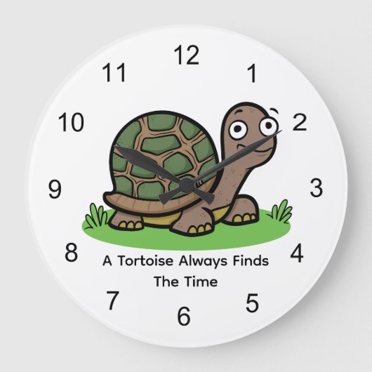 かわいいカメは常に時間を見つける ラージ壁時計 (正面)
