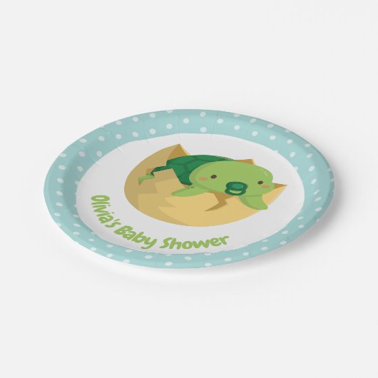 かわいいカメインエッグ水玉模様ベビーシャワープレート ペーパープレート (アングル)