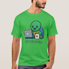 かわいいカメノートパソコンキャラクターTシャツ Tシャツ