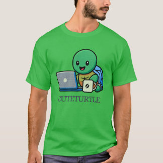 かわいいカメノートパソコンキャラクターTシャツ Tシャツ