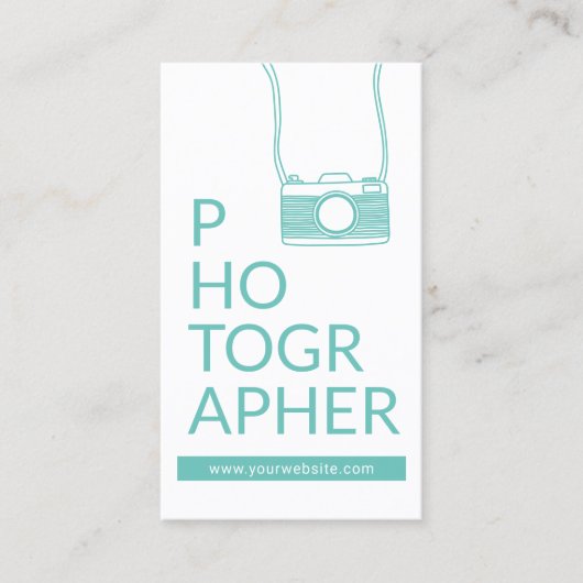 かわいいカメラ撮影光ティール(緑がかった色)写真家 名刺 (正面)