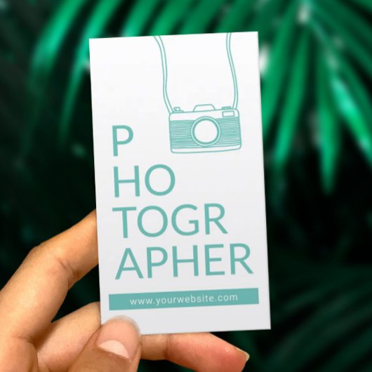 かわいいカメラ撮影光ティール(緑がかった色)写真家 名刺