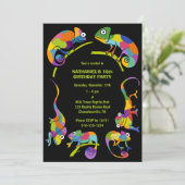 かわいいカメレオンのカラフルな子供の誕生日パーティー 招待状 (スタンド正面)