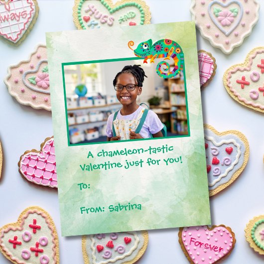 かわいいカメレオンの子供向けバレンタインデーカード ノートカード