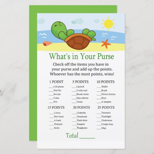 かわいいカメ財布ゲームの赤ちゃんシャワーに何が (正面/裏面)