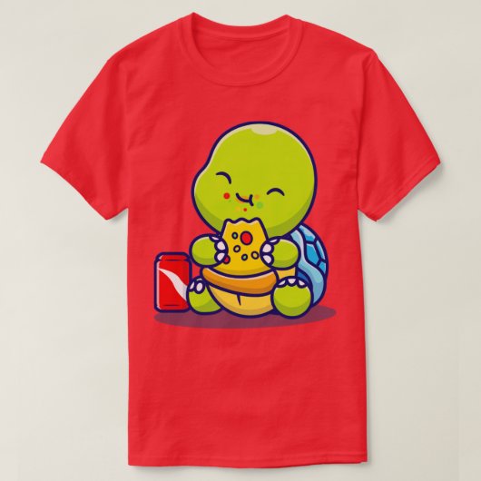 かわいいカメ食べ物のピザとソーダ Tシャツ (デザイン正面)