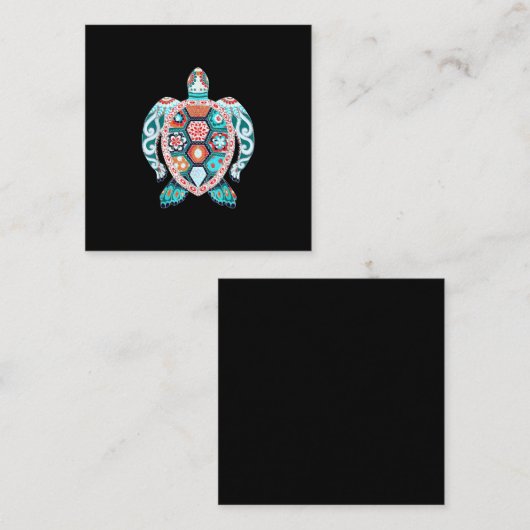 かわいいカメ – ウミガメ海Cceanビーチ恋人 スクエア名刺 (正面/裏面)
