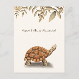 かわいいカメ ブラウン 誕生日カード ポストカード