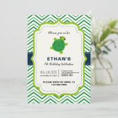 かわいいカメ 緑 青 かわいい 子供 男の子 誕生日 招待状 (スタンド正面)