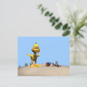 かわいいカモとカニのビーチ ポストカード (スタンド正面)