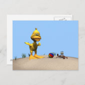 かわいいカモとカニのビーチ ポストカード (正面/裏面)