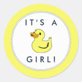 かわいいカモの赤ちゃんシャワーのシール – 女の子だ ラウンドシール (正面)