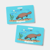 かわいいカモノハシが泳ぐアニメーション バッジ (正面＆裏面)