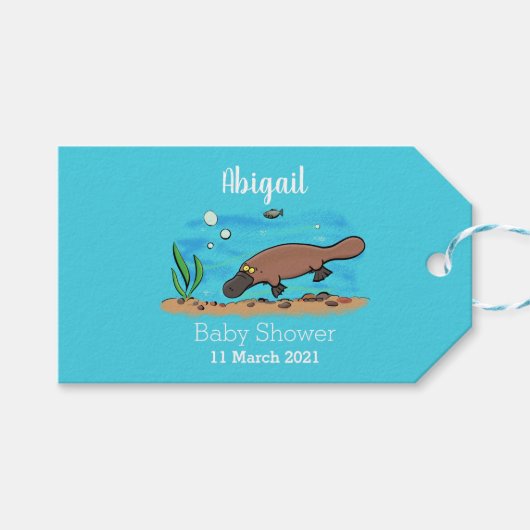 かわいいカモノハシのスイミングアニメ ギフトタグ (正面(横))