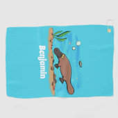 かわいいカモノハシのスイミングアニメ ゴルフタオル (横)