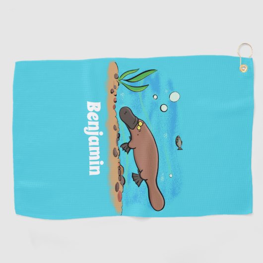 かわいいカモノハシのスイミングアニメ ゴルフタオル (横)