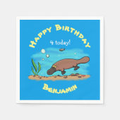 かわいいカモノハシのスイミングアニメ スタンダードカクテルナプキン (正面)