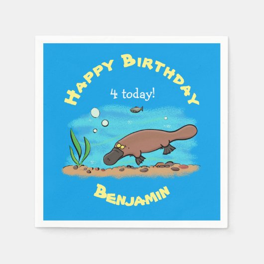 かわいいカモノハシのスイミングアニメ スタンダードカクテルナプキン (正面)