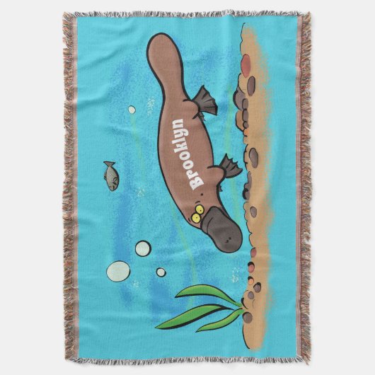 かわいいカモノハシのスイミングアニメ スローブランケット (正面縦)