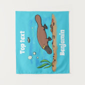 かわいいカモノハシのスイミングアニメ タペストリー (正面)