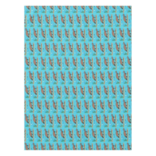 かわいいカモノハシのスイミングアニメ テーブルクロス (正面)