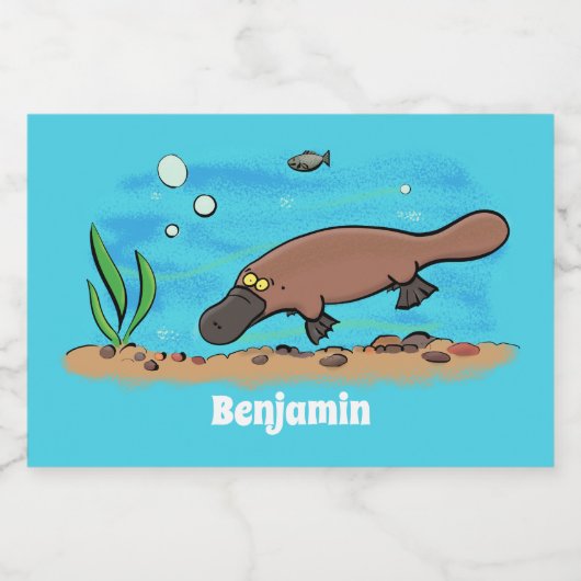 かわいいカモノハシのスイミングアニメ フードラベル (シングルラベル)