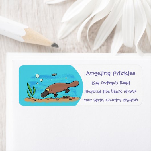 かわいいカモノハシのスイミングアニメ ラベル (インサイチュ)