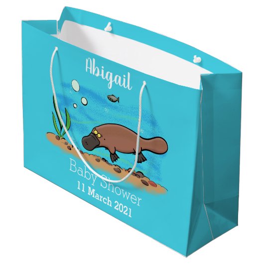 かわいいカモノハシのスイミングアニメ ラージペーパーバッグ (裏面アングル)