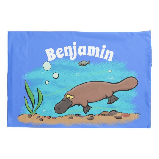 かわいいカモノハシのスイミングアニメ 枕カバー (裏面)