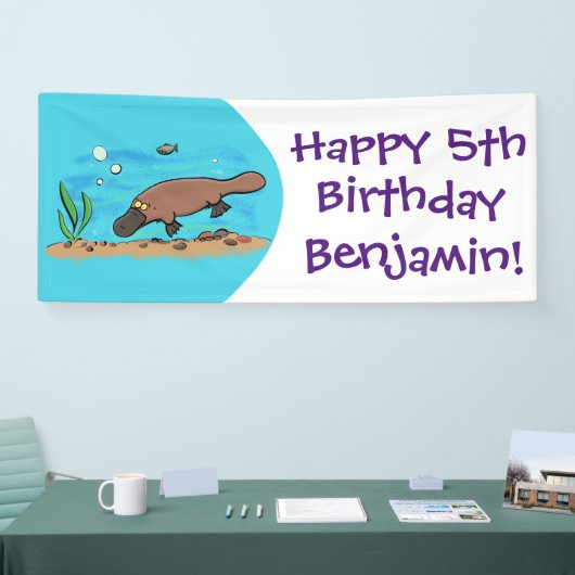 かわいいカモノハシのスイミングアニメ 横断幕 (トレードショー)