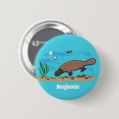 かわいいカモノハシのスイミングアニメ 缶バッジ (正面&裏面)