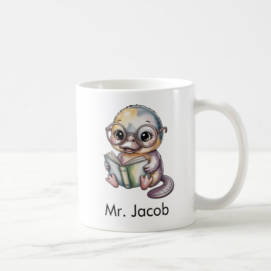かわいいカモノハシの本読みカスタム コーヒーマグカップ (右)