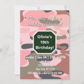 かわいいカモフラージピンク&グリーンシンプルおもしろい誕生日 招待状 (正面)