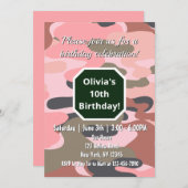 かわいいカモフラージピンク&グリーンシンプルおもしろい誕生日 招待状 (正面/裏面)