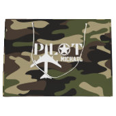 かわいいカモフラージュパイロット タイポグラフィー, パーソナライズド ラージペーパーバッグ (正面)