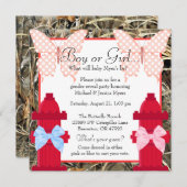 かわいいカモ柄の消防栓 性別発表 招待状 (正面/裏面)