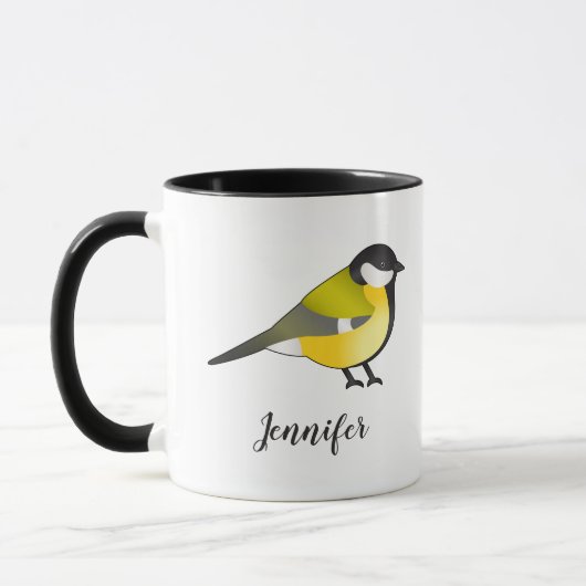 かわいいカラスドリの黄色い鳥＆名前 マグカップ (左)