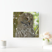 かわいいカラフトフクロウのプリントの柱時計 スクエア壁時計 (ホーム)